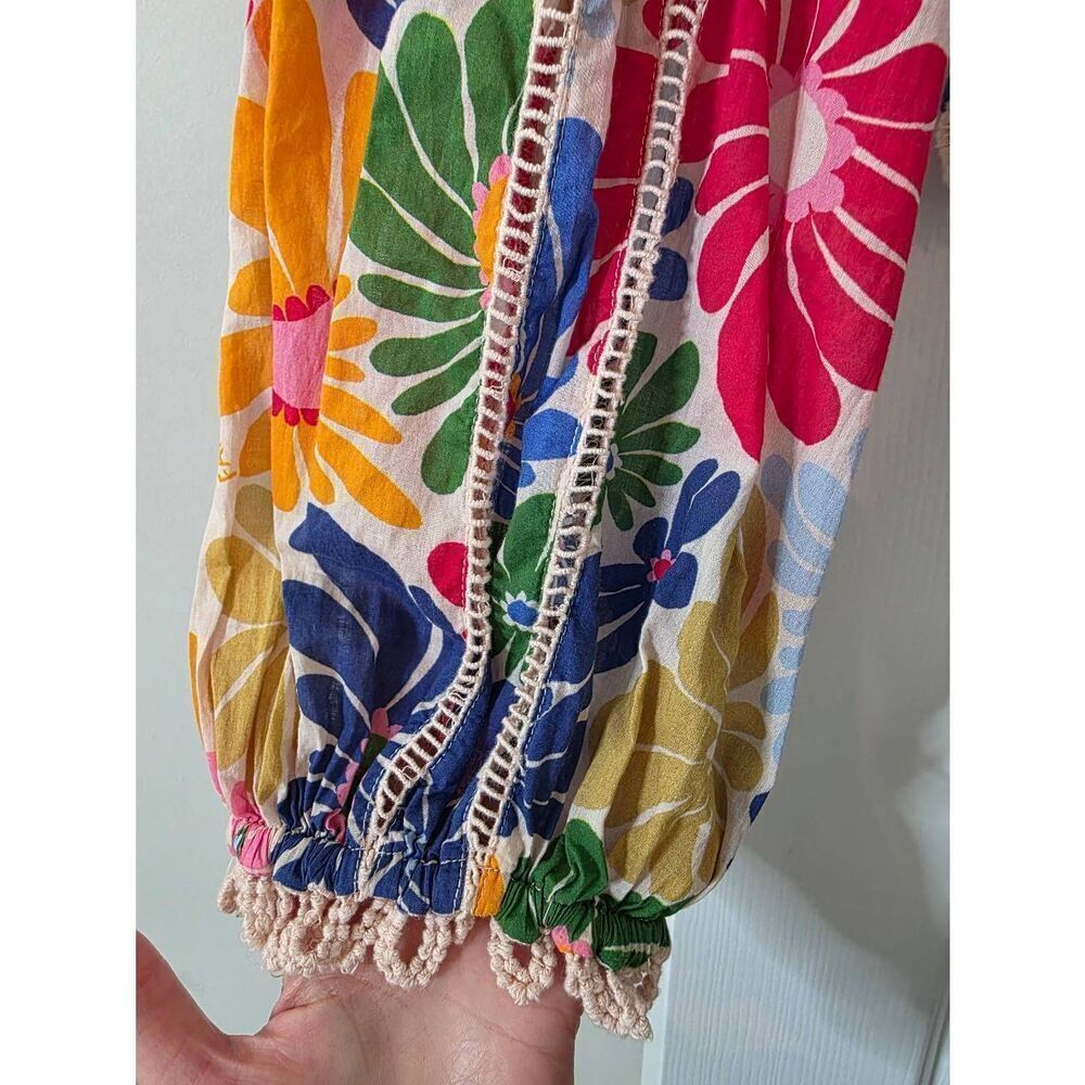 FARM Rio Sunny Daisies Smocked Cotton Peplum Blouse S - Picture 10 of 13